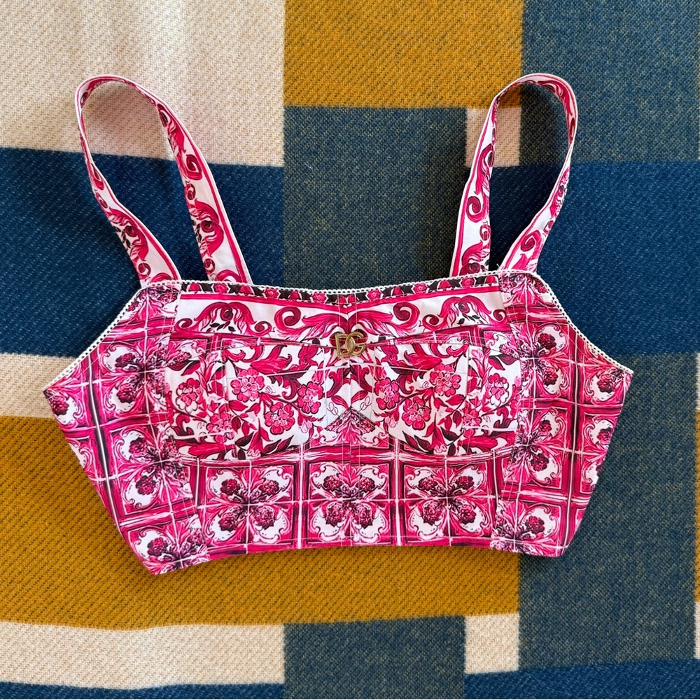 Dolce & Gabbana Pink Floral Bustier Court Top